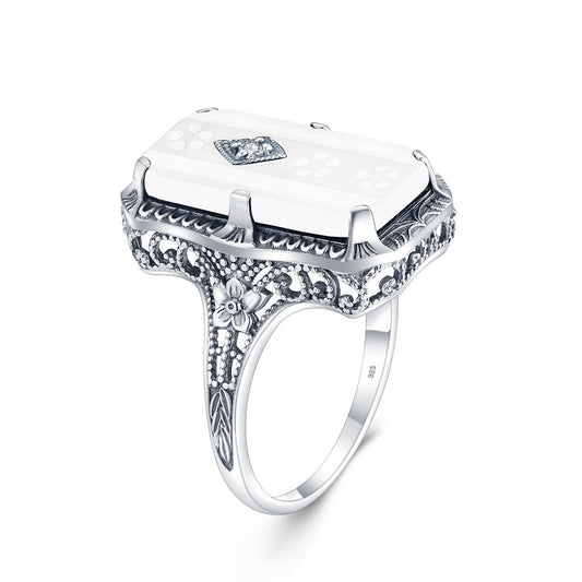 925 Silver Inlaid Rectangular Zircon Women's Ring for Engagement and Wedding Jewelry