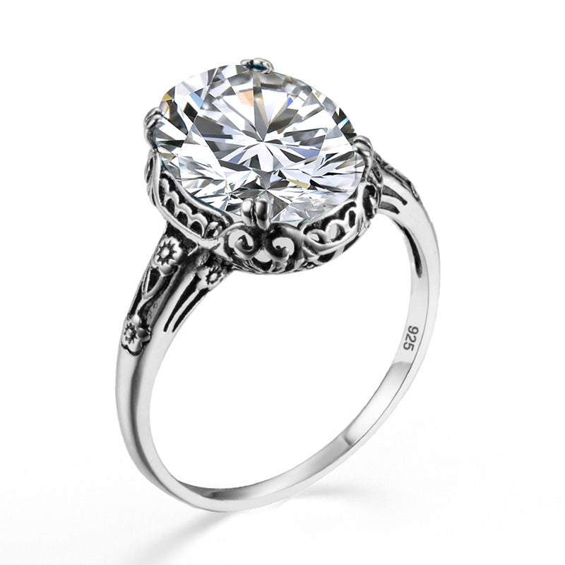 925 Silver Inlaid 6ct Moissanite Ring