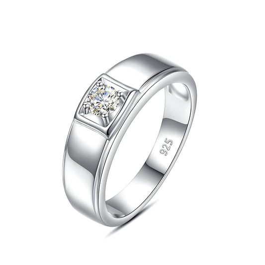 925 silver inlaid moissanite men's ring GRA