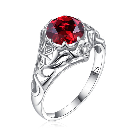 925 silver inlaid artificial ruby ring