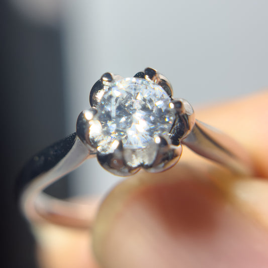 925 silver inlaid moissanite flower ring