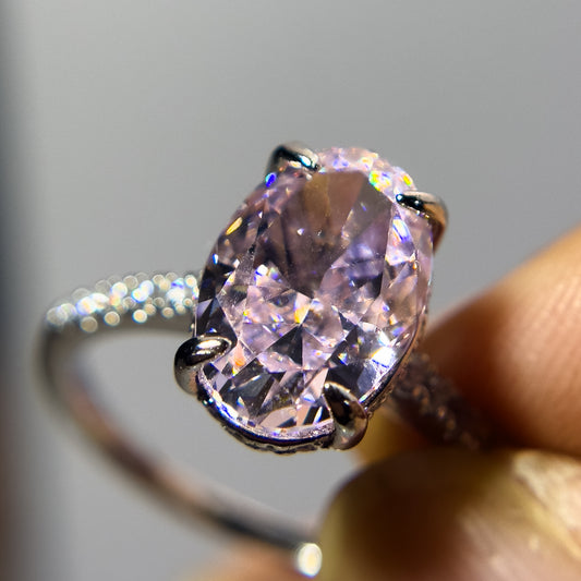 925 silver inlaid pink moissanite ring