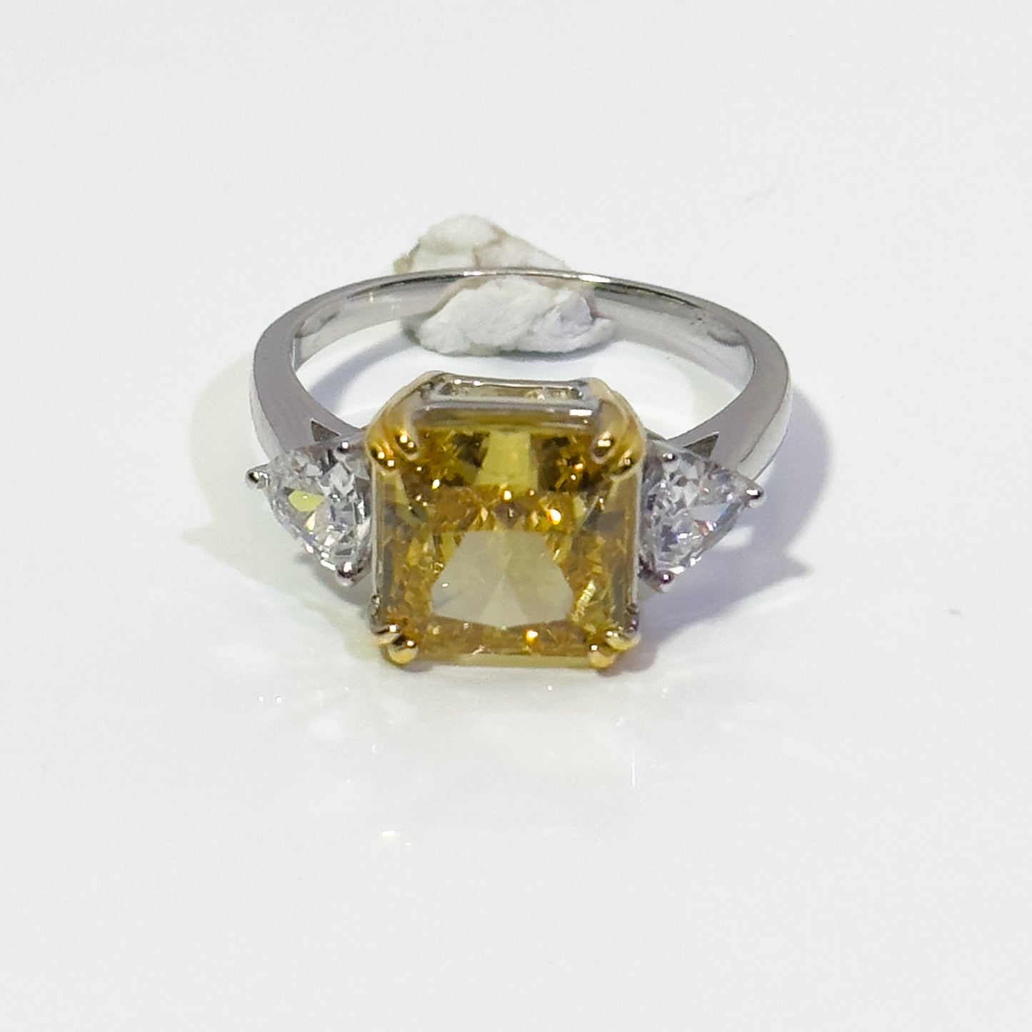 925 silver inlaid square light yellow moissanite ring