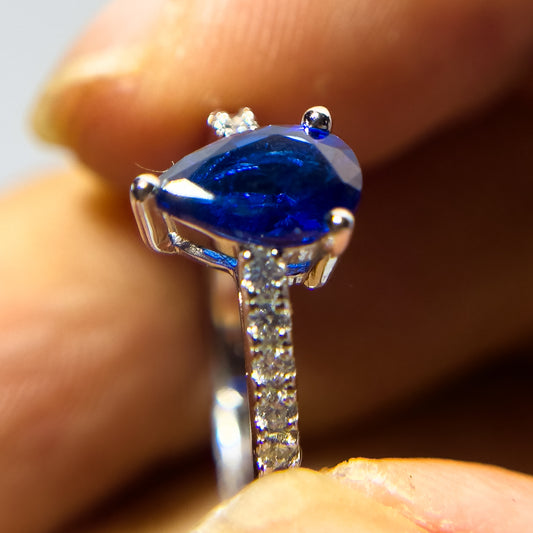 925 silver inlaid blue droplet moissanite ring