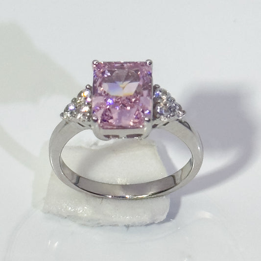 925 silver inlaid pink moissanite ring