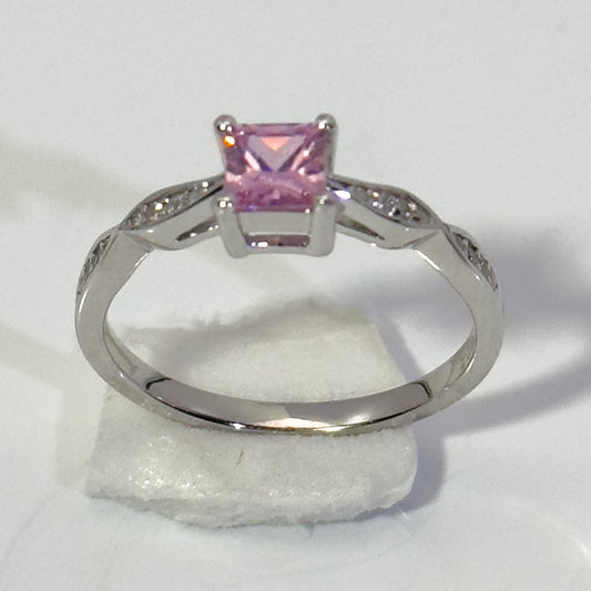 925 silver inlaid pink square moissanite ring