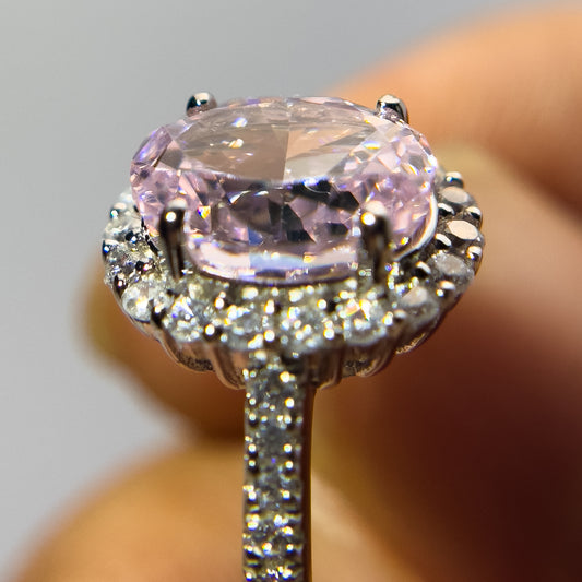 925 silver inlaid pink moissanite ring