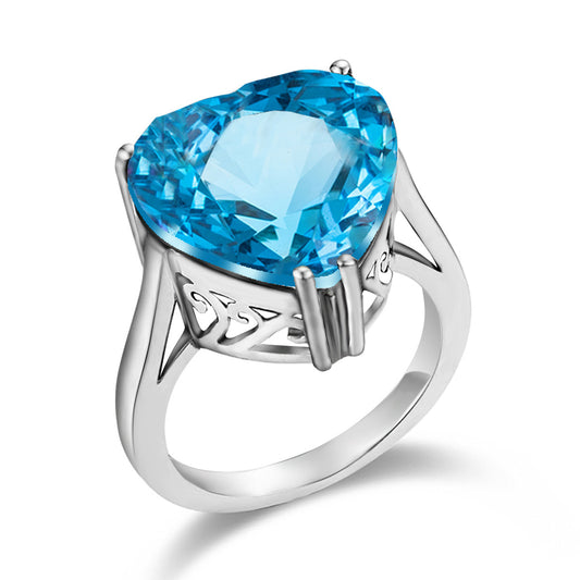 Blue heart-shaped artificial gemstone ring 8ct