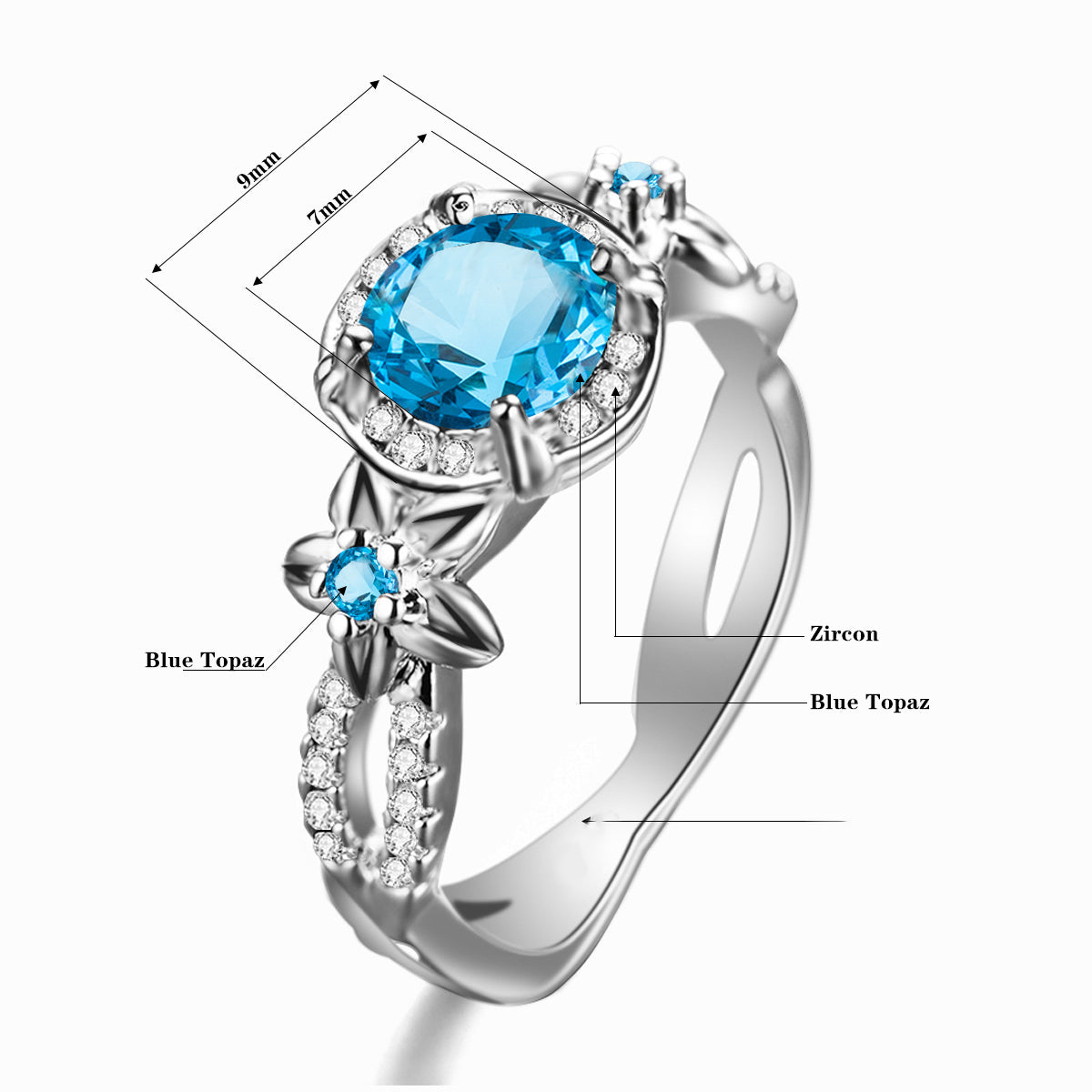 Blue artificial gemstone ring 2.5ct